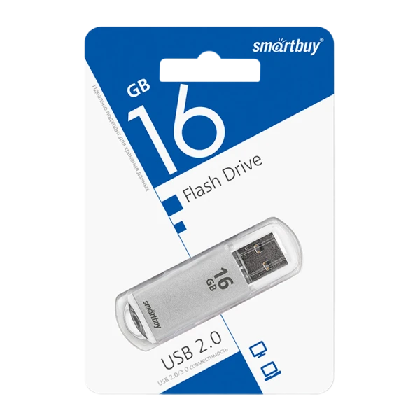 Флеш-накопитель Smartbuy V-Cut 16GB USB2.0 пластик серебряный