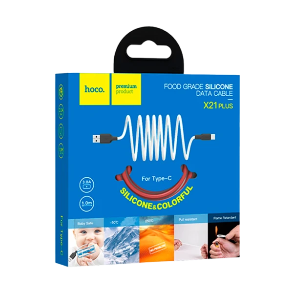 Кабель HOCO X21 Plus USB (m)-Type-C (m) 1.0м 3.0A силикон черный красный (1/28/168)