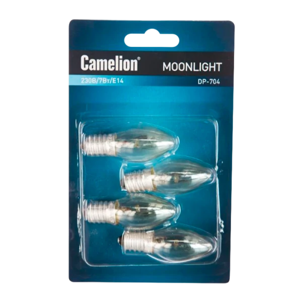 Лампа накаливания Camelion E14 7W 220-240V свеча DP-704 BL4 прозрачная (4/40/800)