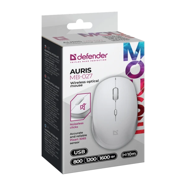 Мышь беспроводная Defender MB-027 Auris бесшумная bluetooth белый (1/40)