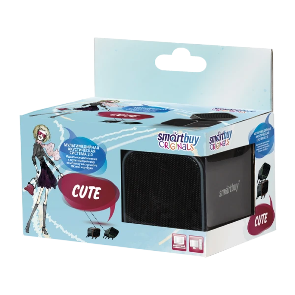 Колонки 2.0 Smartbuy CUTE 6W USB+Jack 3.5мм черный серый (1/60)