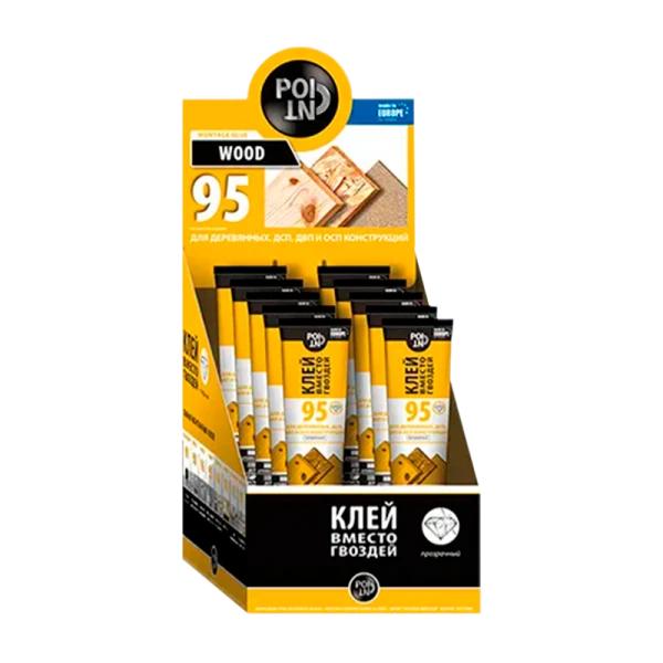 Клей POINT 95 вместо гвоздей 80мл для ДСП, ДВП, ОСБ конструкций BOX10 шоу-бокс (1/10)