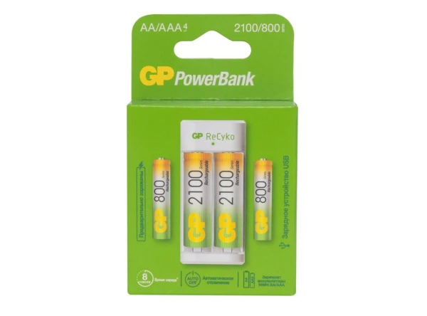З/У для аккумуляторов GP E211210/80-2CRB4/12 AA/AAA Ni-MH 2 слота +2AA 2100mAh/2AAA 800mAh (1/12)