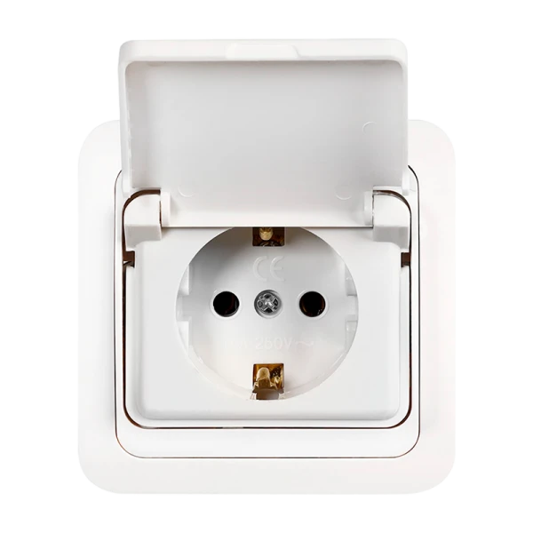 Розетка Smartbuy 1-местная с заземлением и крышкой 16А белая, керамика "Марс"