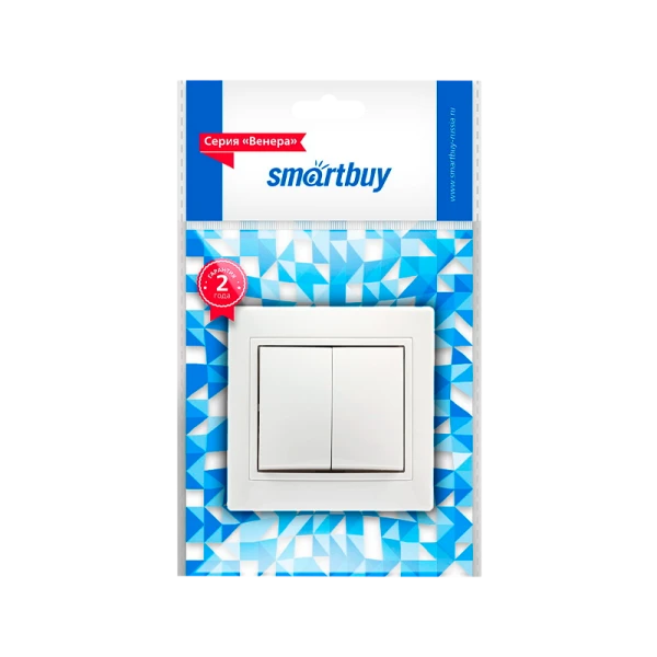 Выключатель Smartbuy 2-клавишный 10А белый, керамика "Венера"
