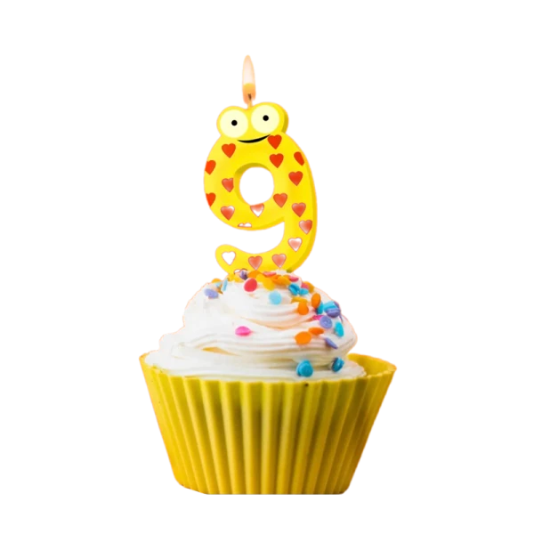 Свеча детская для торта, цифра 9, 1 шт. в упаковке, PATERRA (1/24)