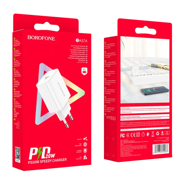 Сетевое З/У Borofone BA57A Type-C 20W белый (1/35/140)