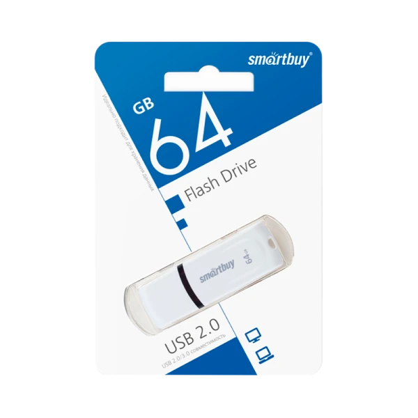 Флеш-накопитель Smartbuy Paean 64GB USB2.0 пластик белый