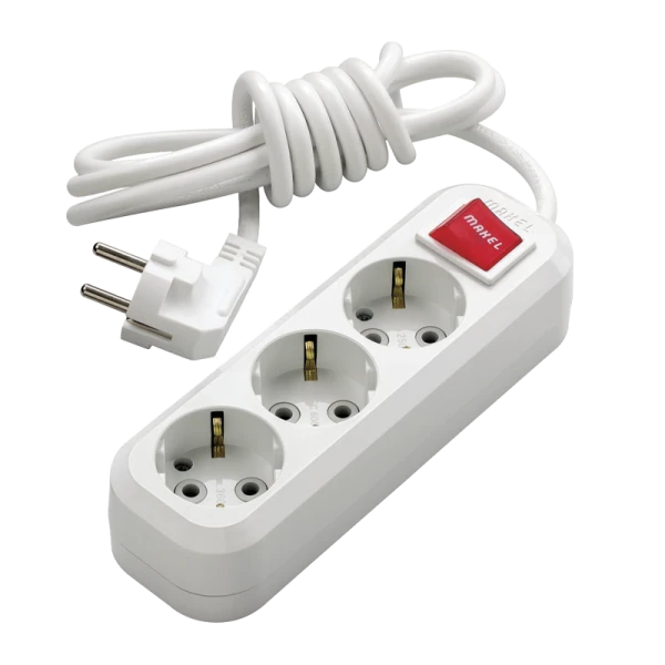 Удлинитель Makel 3р.С/З 2.0м с выкл. белый MGP212 (1/12)