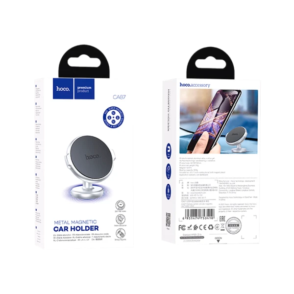 Держатель автомобильный HOCO CA87 на торпеду магнит серебряный (1/108)