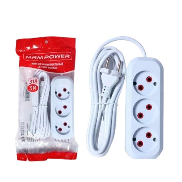 Удлинитель MRM-Power M-318 3р.С/З 10A 8.0м белый (1/24)