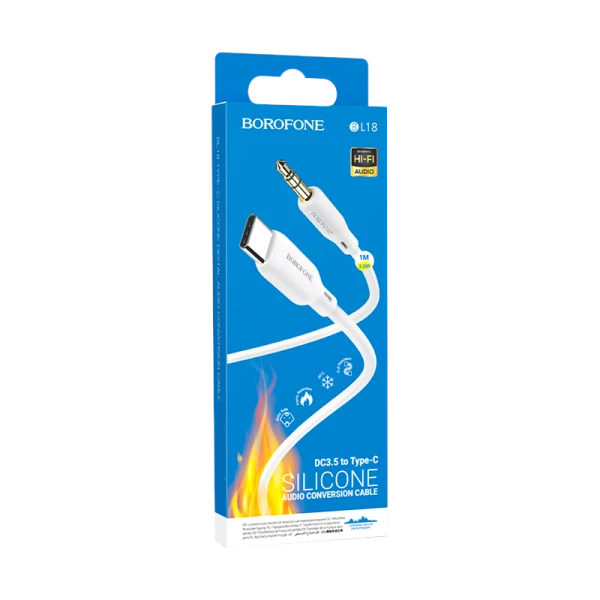 Кабель AUX Borofone BL18 Jack 3.5mm (m)-Type-C (m) 1.0м силикон белый (1/63/252)
