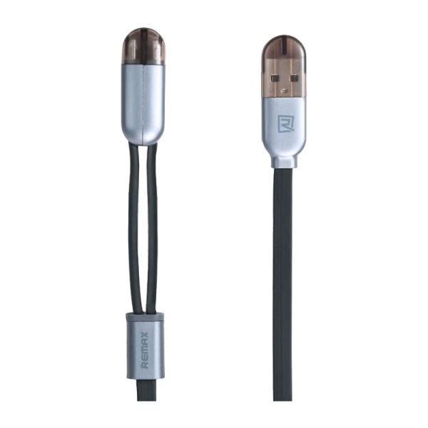 USB Кабель REMAX Gemini 2in1 (Micro-Iphone 5/6/7/SE) (1M, 2.1A) RC-025t Черный