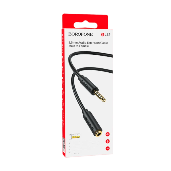 Кабель AUX Borofone BL12 Jack 3.5mm (m)-Jack 3.5mm (f) 1.0м ПВХ черный (1/63/252)