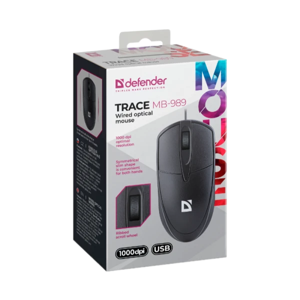 Мышь проводная Defender MB-989 Trace классическая USB черный (1/100)