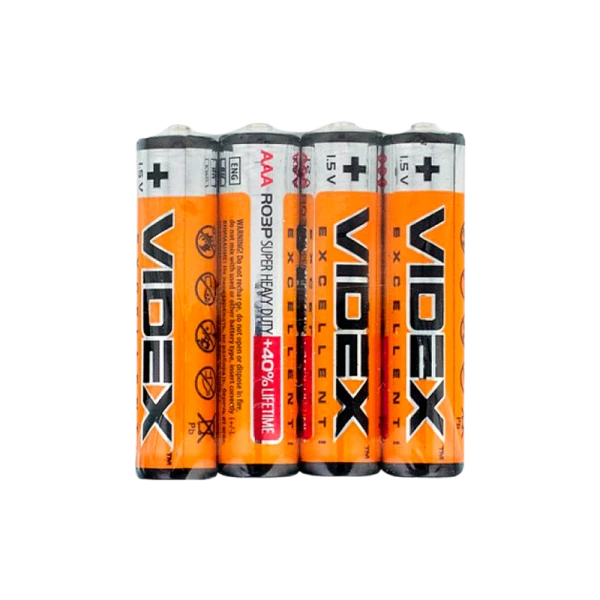Батарейка Videx R03 AAA Shrink 4 Heavy Duty 1.5V (4/60/1440)