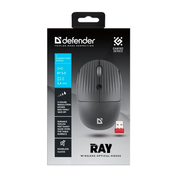 Мышь беспроводная Defender MM-032 RAY USB черный (1/80)