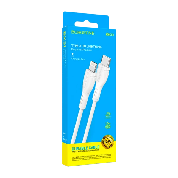 Кабель Borofone BX51 Lightning (m)-Type-C (m) 1.0м 2.4A ПВХ белый (1/360)