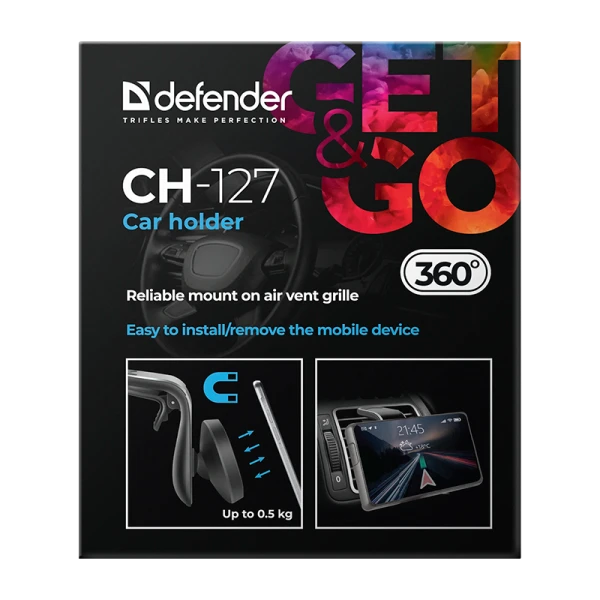 Держатель автомобильный Defender CH-127 в воздуховод магнит черный (1/200)