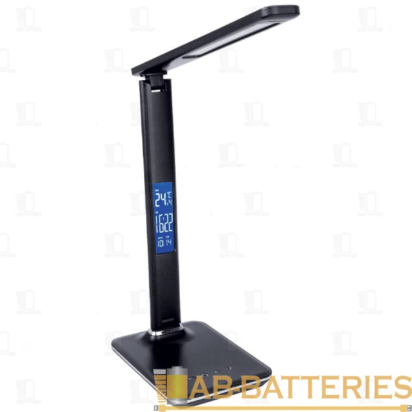 Светильник настольный Camelion KD-818 8W 230V 1LED на основании сенс. часы+термометр черный