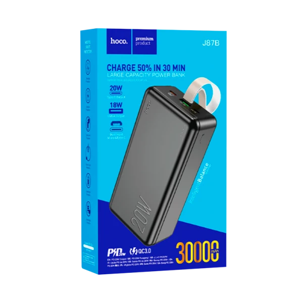 Внешний аккумулятор HOCO J87B 30000mAh 3.0A 20W 1USB/Type-C PD3.0 черный (1/20)