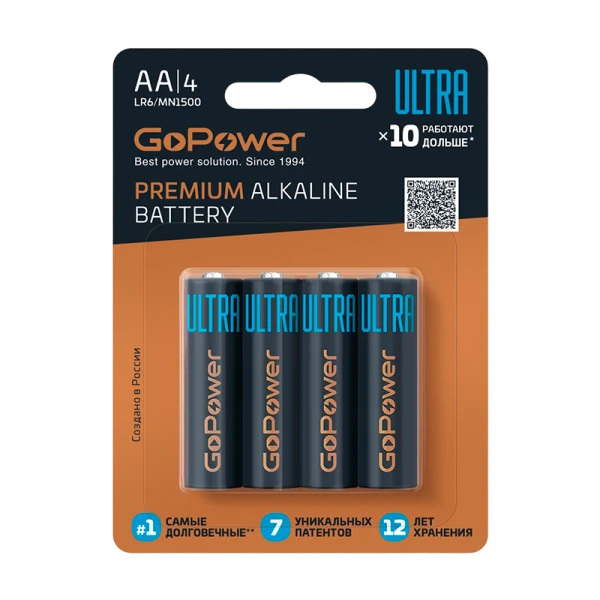 Батарейка GoPower ULTRA LR6 AA BL4 Alkaline 1.5V (4/40/480)
