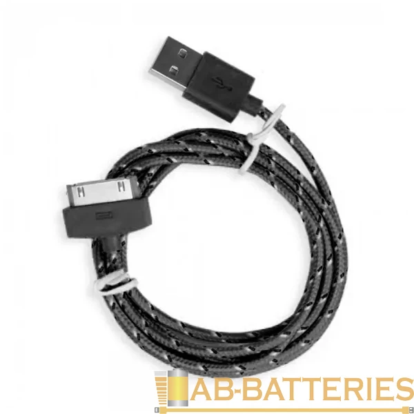 Кабель Smartbuy iK-412n USB (m)-Apple 30pin (m) 1.2м 1.4A ткань черный (1/500)