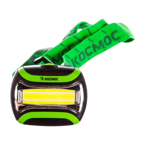 *Фонарь налобный Космос H3WCOBLED 3W COB от батареек 3 режима зеленый (1/24/96) 