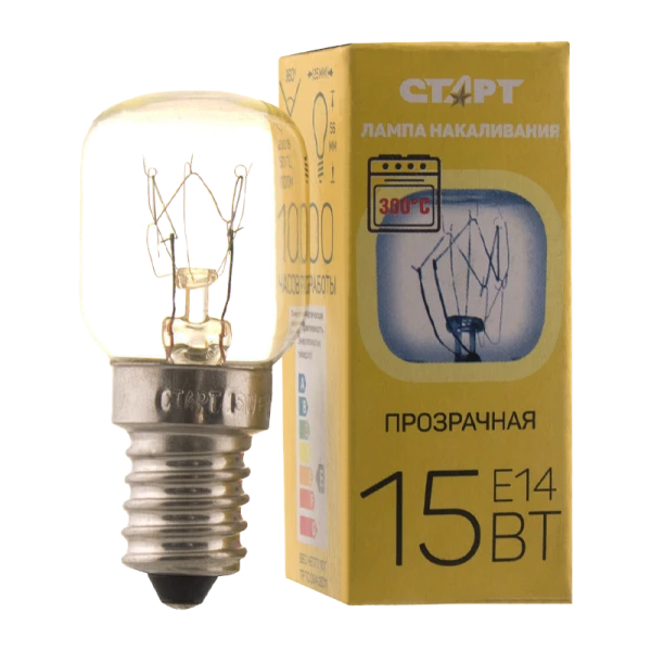 Лампа накаливания Старт E14 15W 2700К 230V OVEN для духовок прозрачная