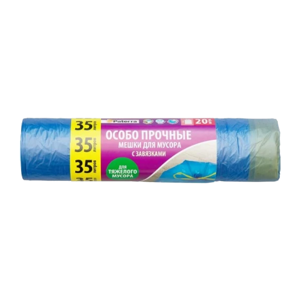 Мешок для мусора "ОСОБО ПРОЧНЫЕ", 35 л, с завязками, 12 мкм, 20 шт. в рулоне, PATERRA (1/40)