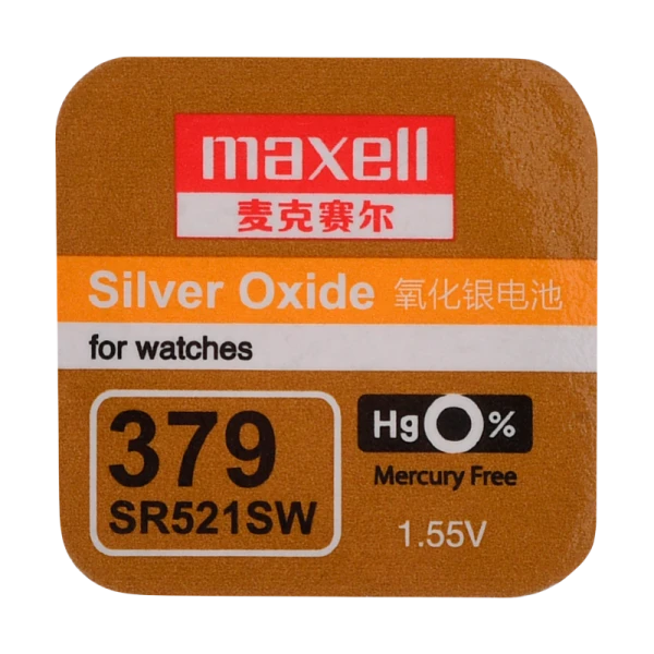 Батарейка Maxell 379 (SR521SW) BL1 Silver Oxide 1.55V 0%Hg (1/10/100)
