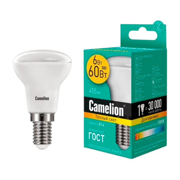 Лампа светодиодная Camelion R50 E14 6W 220-240V рефлектор матовая