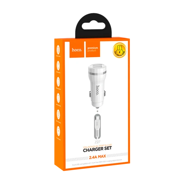 Автомобильное З/У HOCO Z27 2USB 2.4A белый (1/10/100)