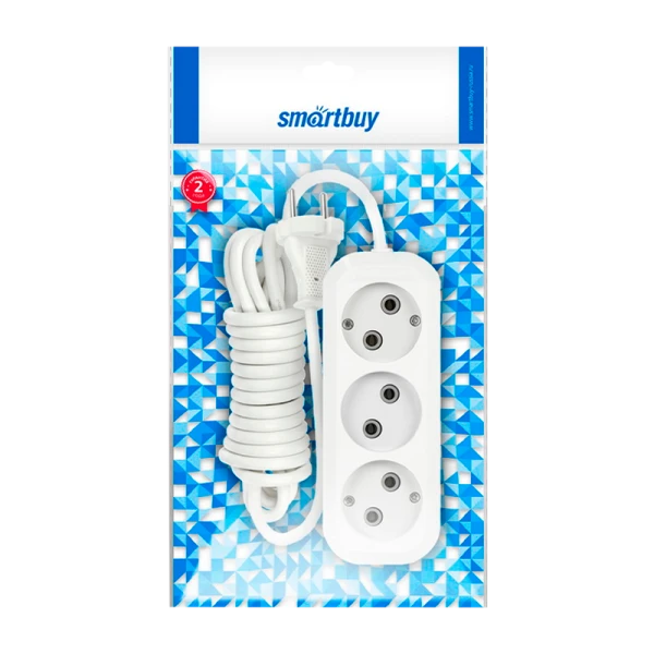 Удлинитель Smartbuy 3р.Б/З 10A 3.0м ПВС 2x1мм² белый (1/50)