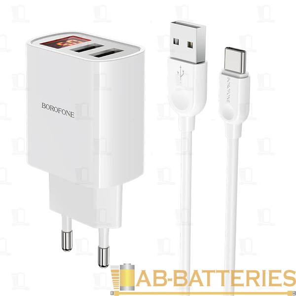 Сетевое З/У Borofone BA58A 2USB 2.4A с кабелем Type-C белый (1/35/140)