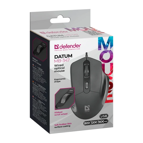 Мышь проводная Defender MB-347 Datum классическая USB черный (1/40)