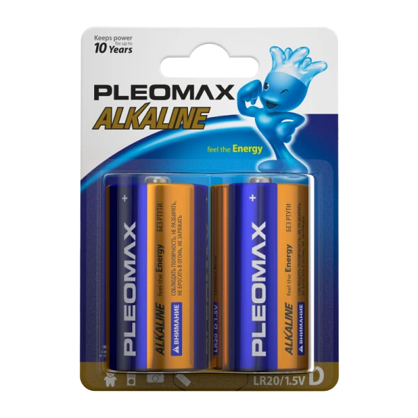 Батарейка Pleomax LR20 D BL2 Alkaline 1.5V (2/20/80/2880)
