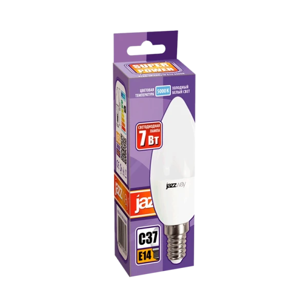 Лампа светодиодная JAZZway C37 E14 7W 5000К 230V свеча матовая (1/10/100)