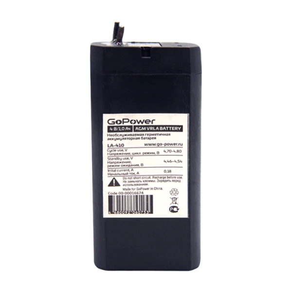 Аккумулятор свинцово-кислотный GoPower LA-410 4V 1.0Ah (1/200)