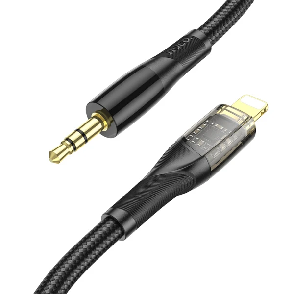 Кабель AUX HOCO UPA25 Jack 3.5mm (m)-Lightning (m) 1.0м нейлон черный (1/31/310)