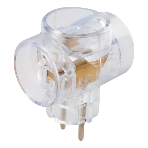 Разветвитель Toker 3Т 3р.Б/З 6A в индивидуальной упаковке с подвесом прозрачный (1/50)