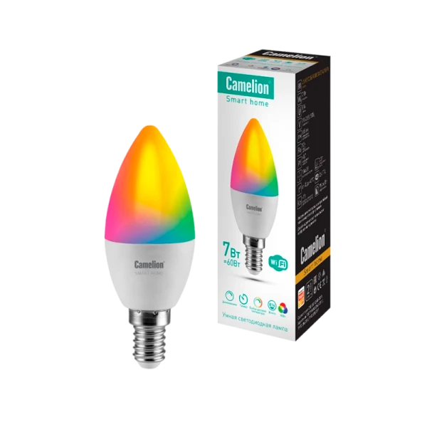 Лампа светодиодная Camelion C35 E14 7W 220V свеча Smart Home RGB+WiFi LSH7 (1/10/100)