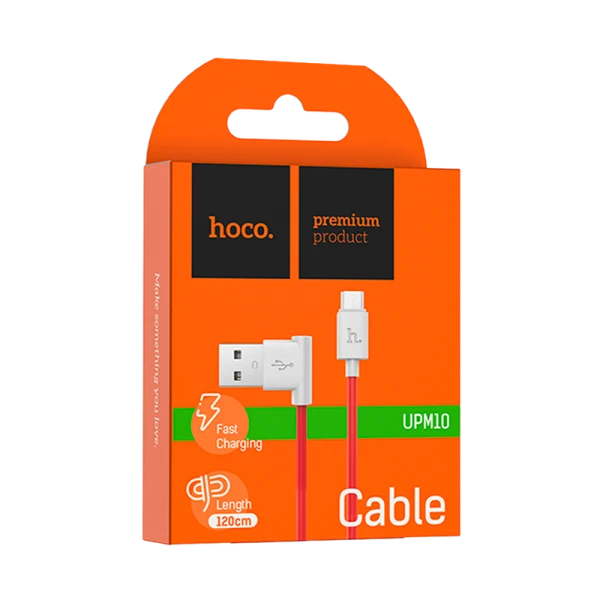 Кабель HOCO UPM10 USB (m)-microUSB (m) 1.2м 2.4A силикон угловой красный (1/50/500)