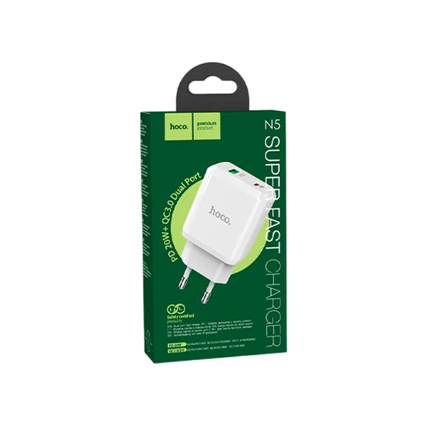 Сетевое З/У HOCO N5 1USB/Type-C 3.0A 20W PD3.0 белый (1/12/120)