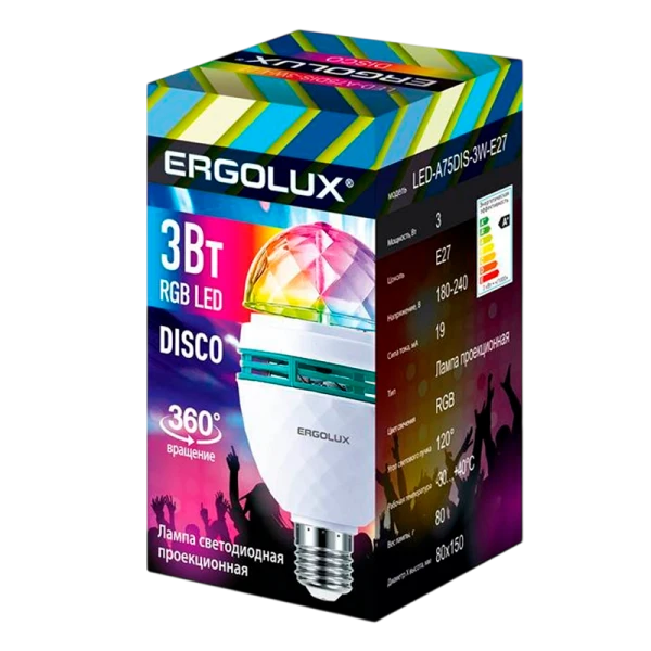 Диско-лампа Ergolux 3W E27 RGB (1/10/100)