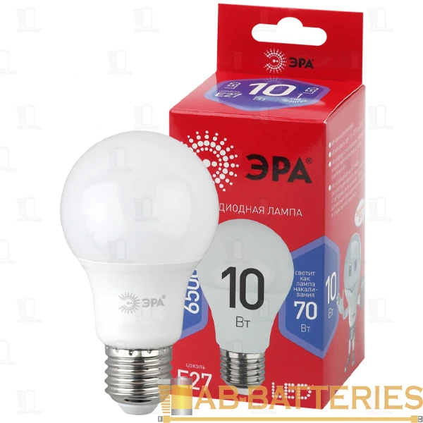 Лампа светодиодная ЭРА A60 E27 10W 6500К 220-240V груша RED LINE (1/10/100)