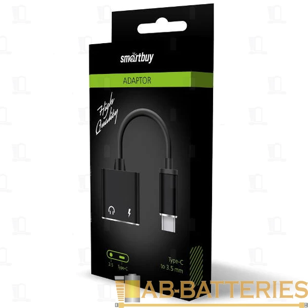 Переходник AUX Smartbuy A-835-C-new Jack 3.5mm (f)-Lightning (m)/Lightning (f) силикон черный