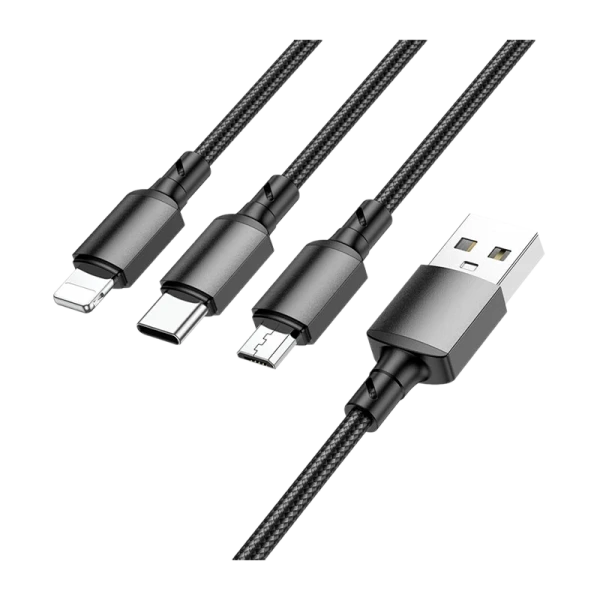 Кабель Borofone BX72 USB (m)-Lightning/Type-C/microUSB (m) 1.0м 2.0A нейлон черный (1/360)