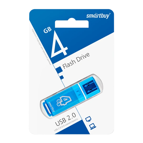 Флеш-накопитель Smartbuy Glossy 4GB USB2.0 пластик синий