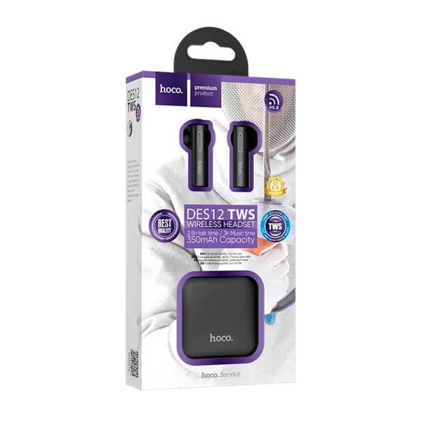 Наушники вставные HOCO DES12 bluetooth 5.0 с микр. черный (1/20/120)